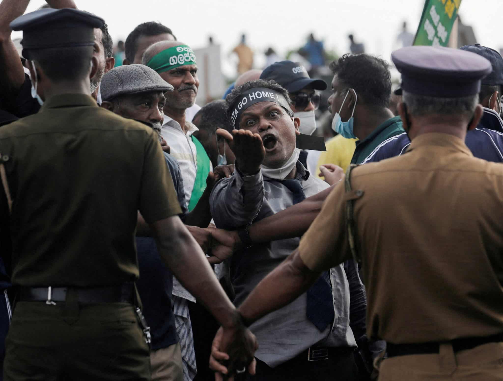 A man shouts against President Gotabaya Rajapaksa as people block the main road in front of the President's secretariat during a protest organised by main opposition party Samagi Jana Balawegaya against the worsening economic crisis that has brought fuel shortages and spiralling food prices in Colombo, Sri Lanka, March 15, 2022.,Image: 670958951, License: Rights-managed, Restrictions: , Model Release: no, Credit line: DINUKA LIYANAWATTE / Reuters / Forum