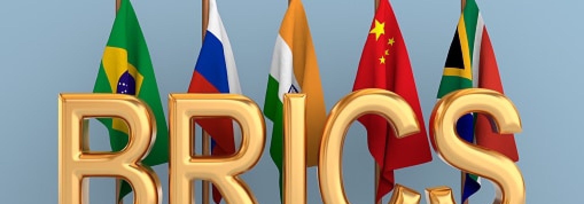 Set flags BRICS in room. 3D illustration