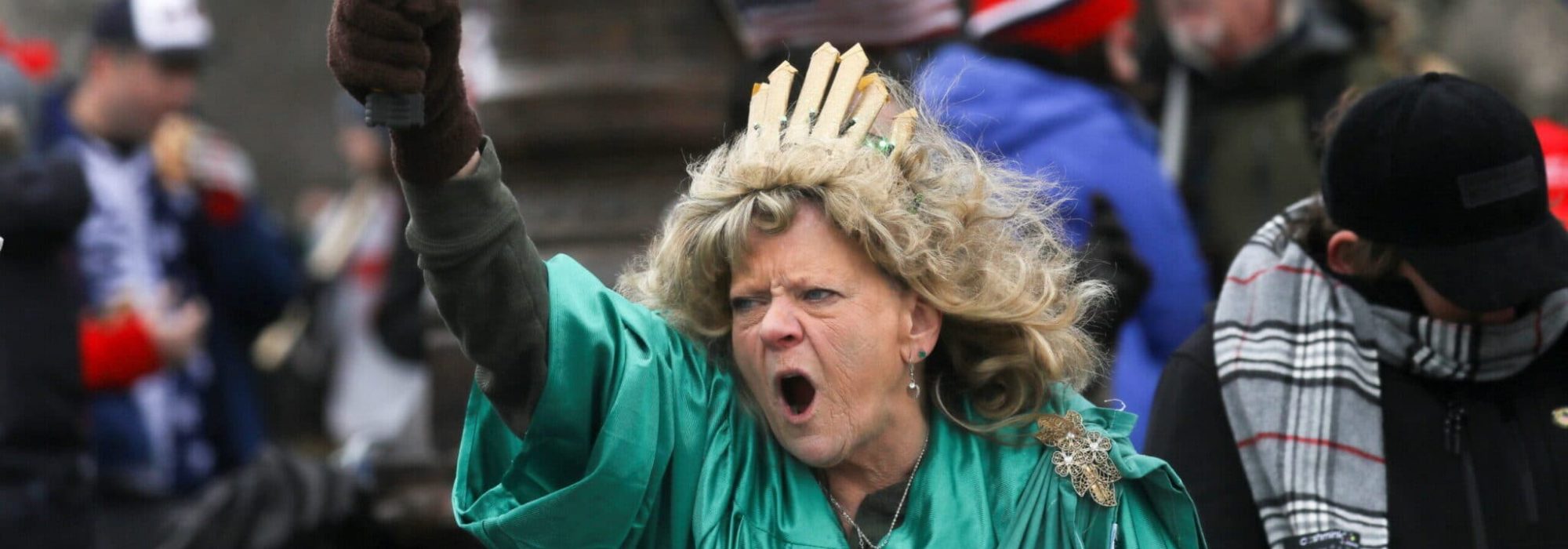 Leigh Ann Luck dressed up as Statue of Liberty shouts as supporters of U.S. President Donald Trump gather near U.S. Capitol building in Washington, U.S., January 6, 2021.,Image: 581474191, License: Rights-managed, Restrictions: , Model Release: no, Credit line: LEAH MILLIS / Reuters / Forum