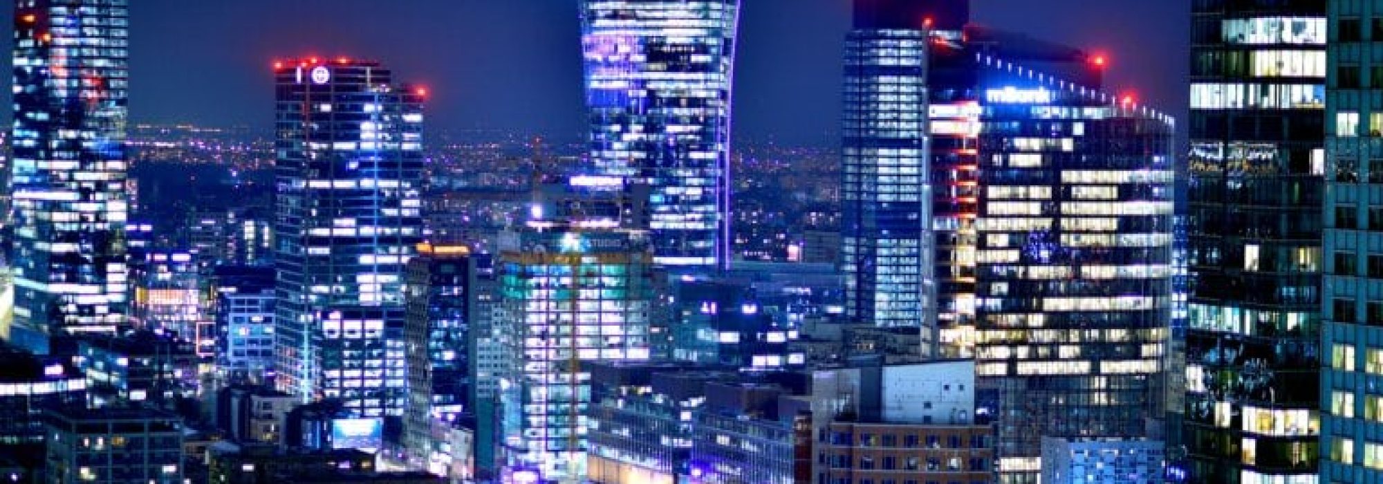 Warsaw, Poland. 3 January 2025. Business center panorama by night. Amazing modern cityscape at night.